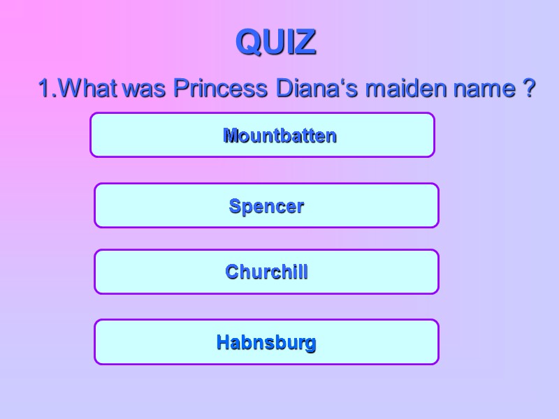 QUIZ 1.What was Princess Diana‘s maiden name ?      
